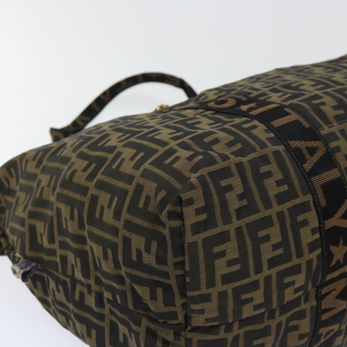 FENDI Zucca Canvas Boston Bag Nylon Brown Black bs7674