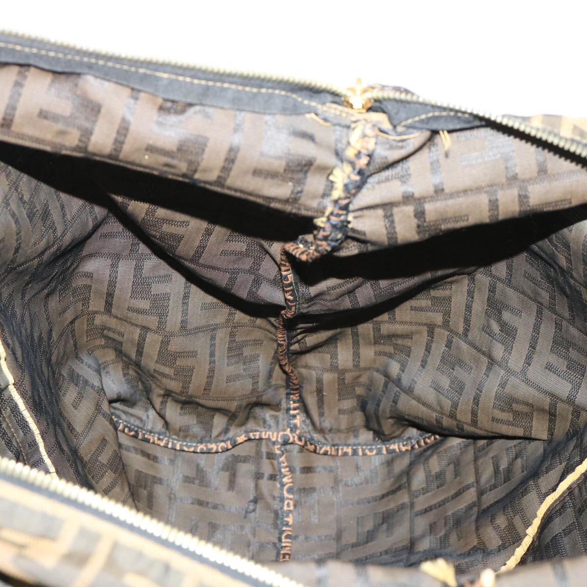 FENDI Zucca Canvas Boston Bag Nylon Brown Black bs7674
