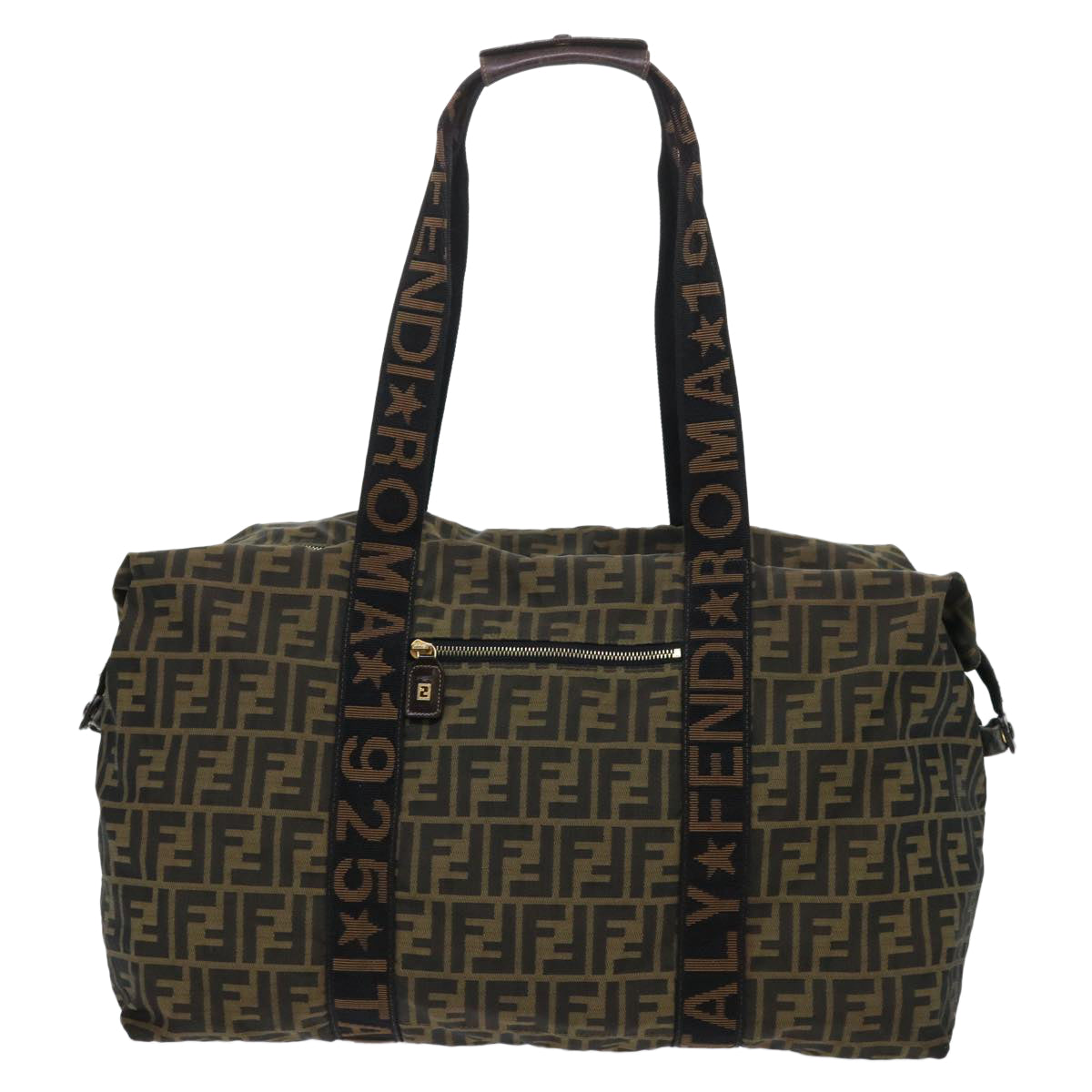 FENDI Zucca Canvas Boston Bag Nylon Brown Black bs7674