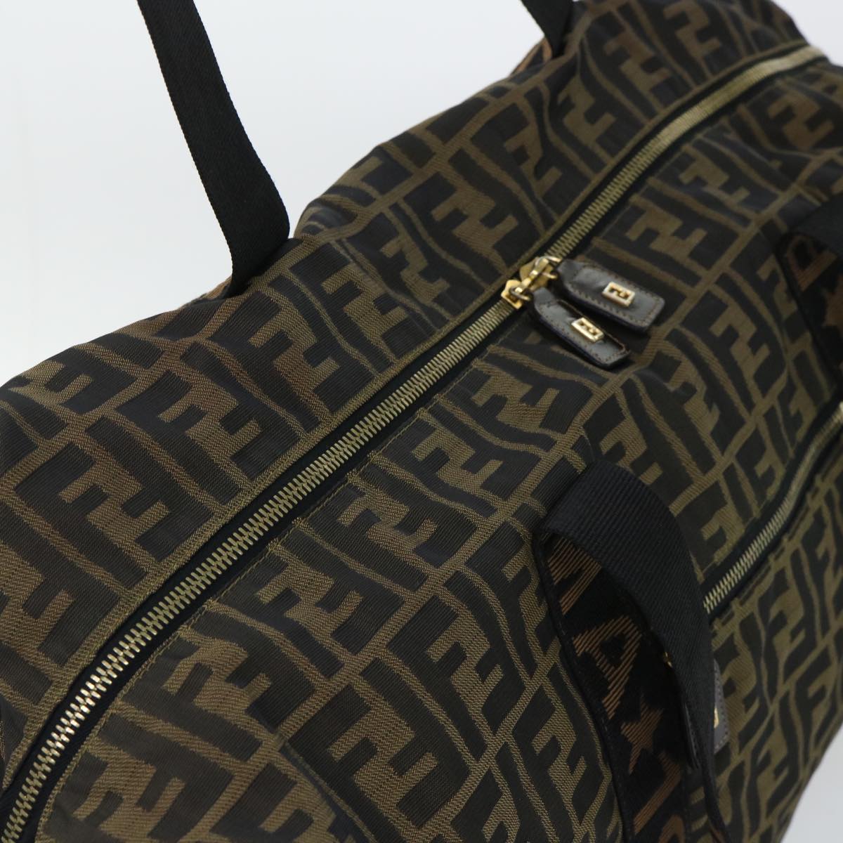 FENDI Zucca Canvas Boston Bag Nylon Brown Black bs7674