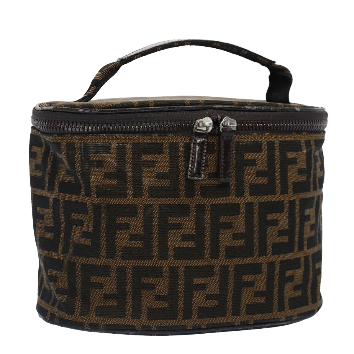 FENDI Zucca Canvas Vanity Cosmetic Pouch Black Brown bs7733