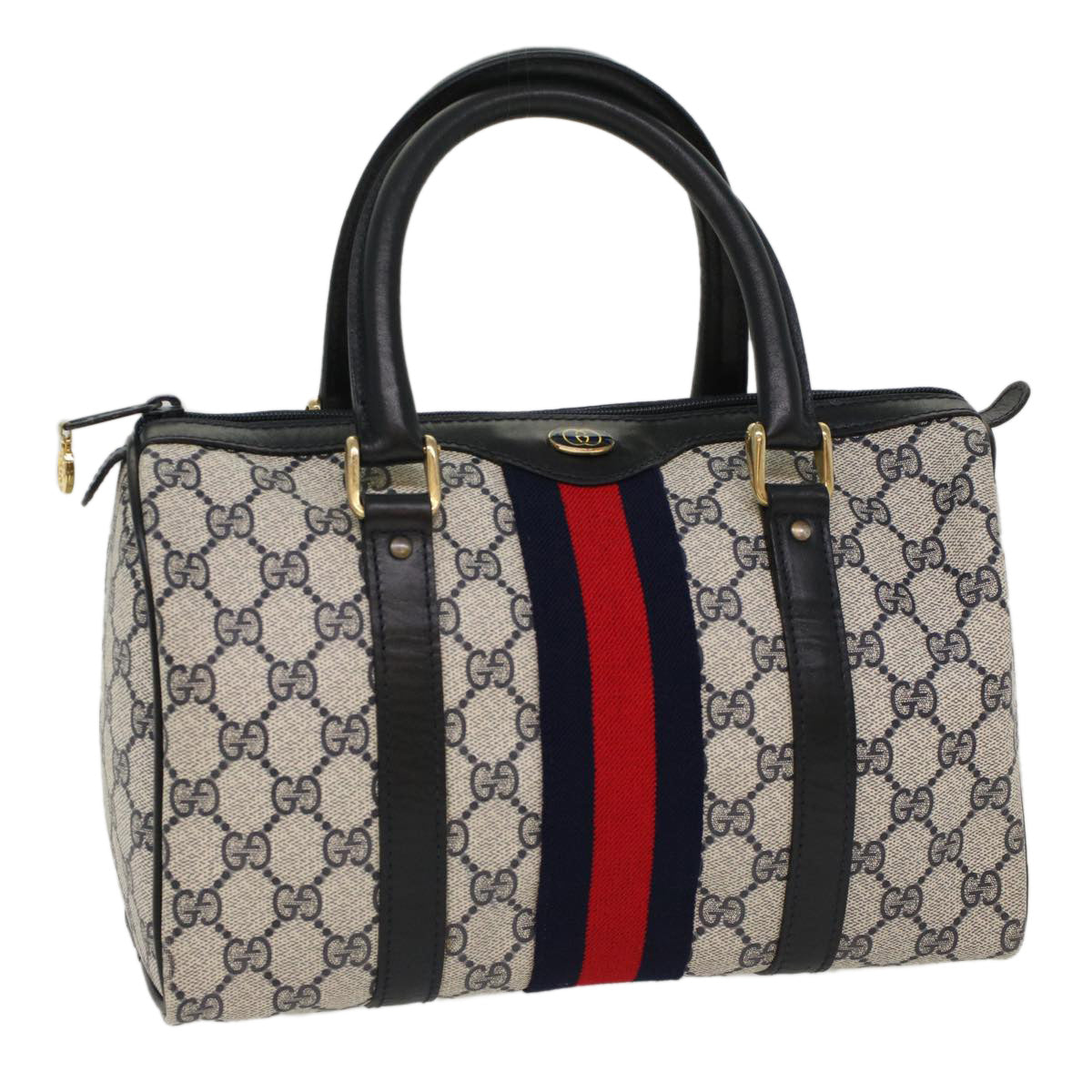 GUCCI GG Canvas Sherry Line Boston Bag Gray Red Navy 37 012 3841 bs7794