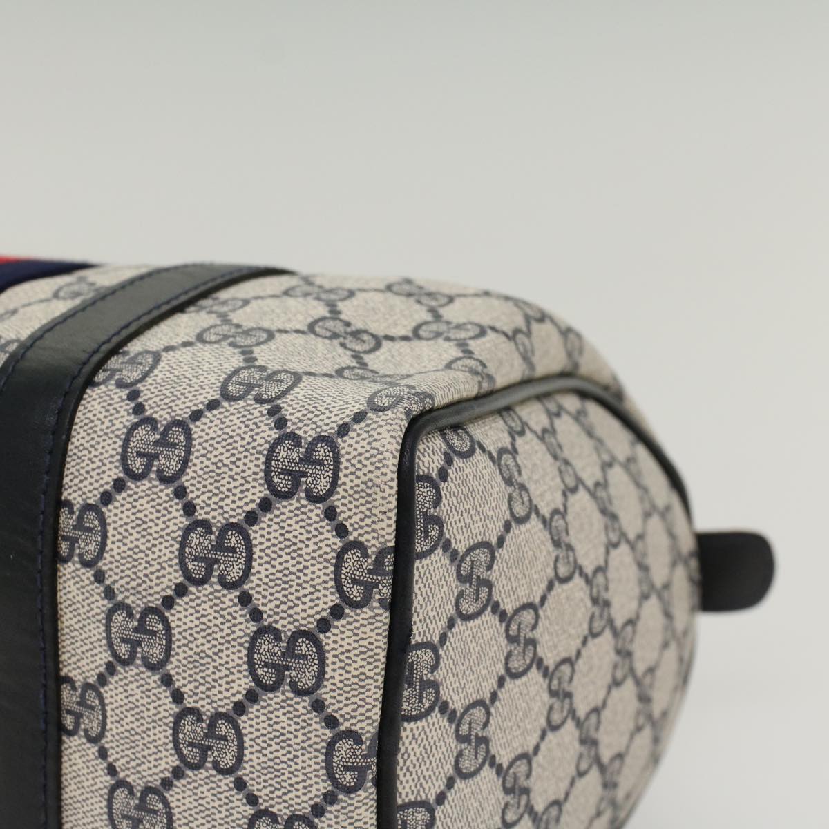 GUCCI GG Canvas Sherry Line Boston Bag Gray Red Navy 37 012 3841 bs7794