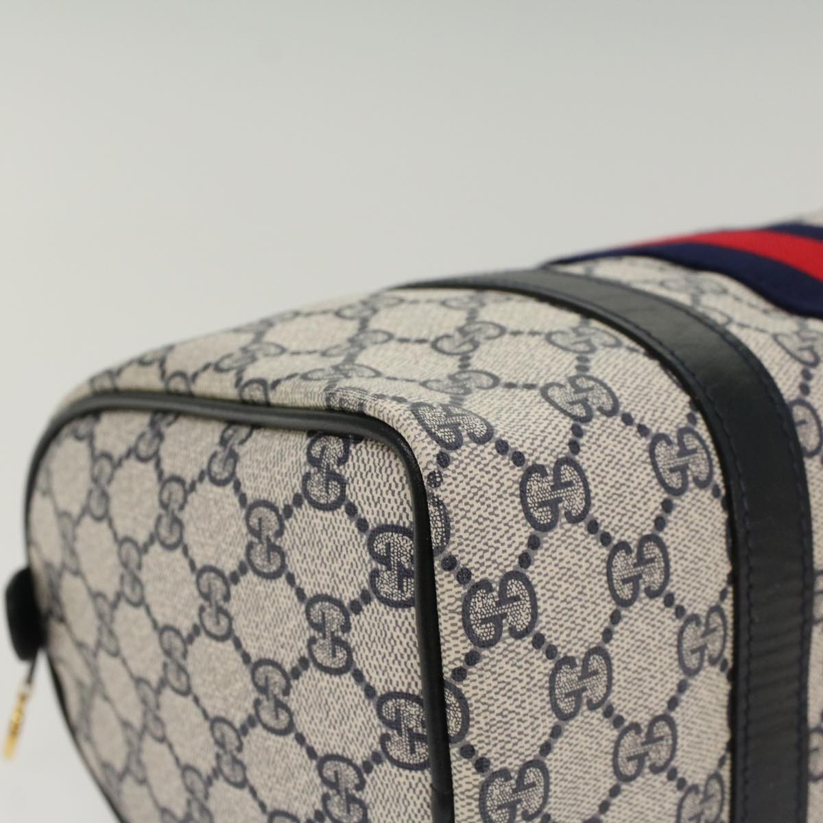 GUCCI GG Canvas Sherry Line Boston Bag Gray Red Navy 37 012 3841 bs7794