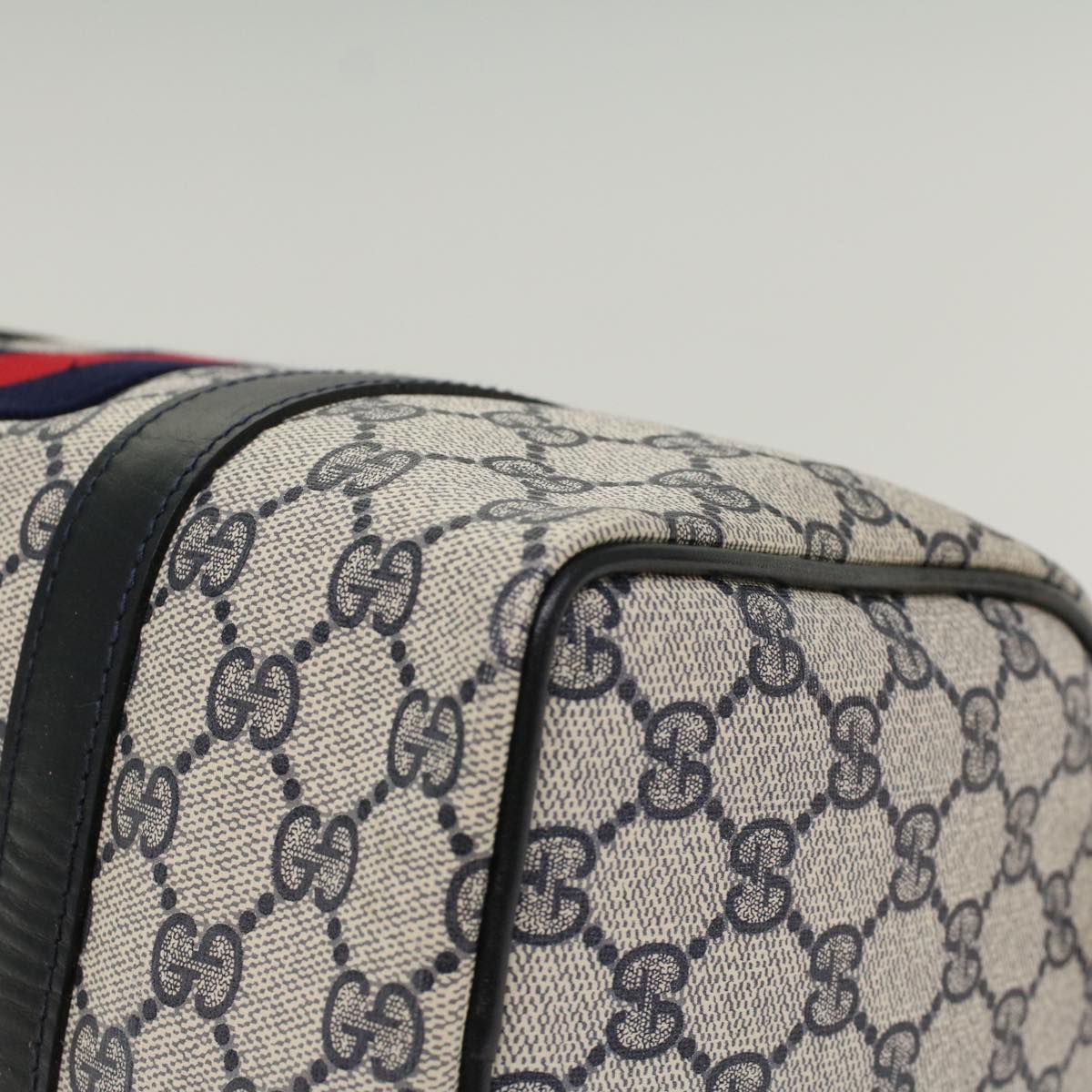 GUCCI GG Canvas Sherry Line Boston Bag Gray Red Navy 37 012 3841 bs7794