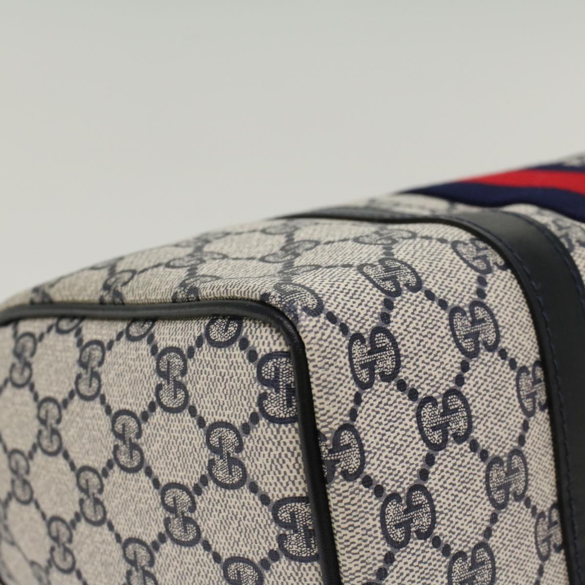 GUCCI GG Canvas Sherry Line Boston Bag Gray Red Navy 37 012 3841 bs7794
