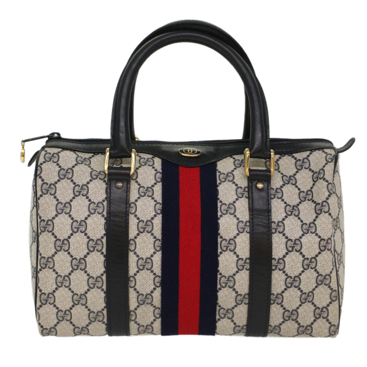 GUCCI GG Canvas Sherry Line Boston Bag Gray Red Navy 37 012 3841 bs7794