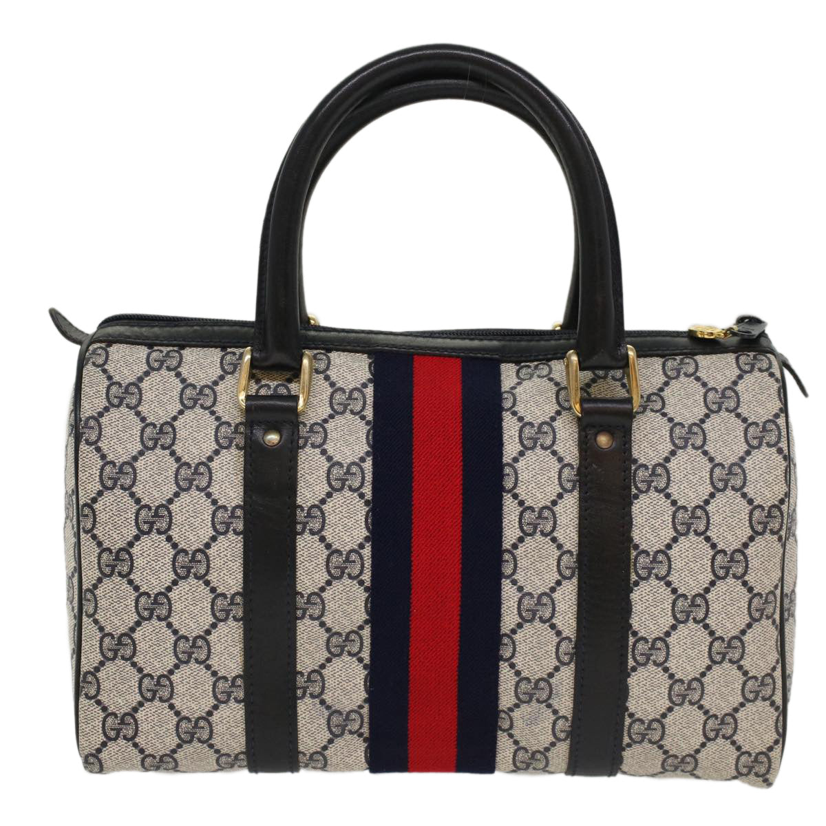GUCCI GG Canvas Sherry Line Boston Bag Gray Red Navy 37 012 3841 bs7794