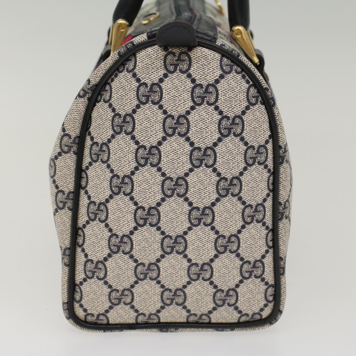 GUCCI GG Canvas Sherry Line Boston Bag Gray Red Navy 37 012 3841 bs7794