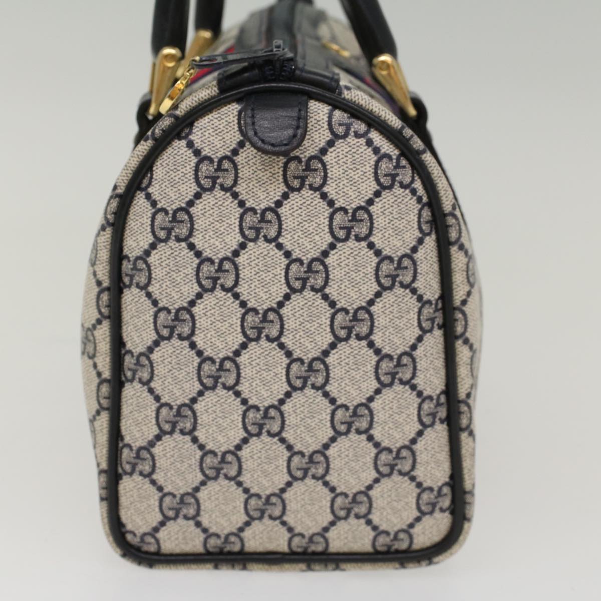 GUCCI GG Canvas Sherry Line Boston Bag Gray Red Navy 37 012 3841 bs7794