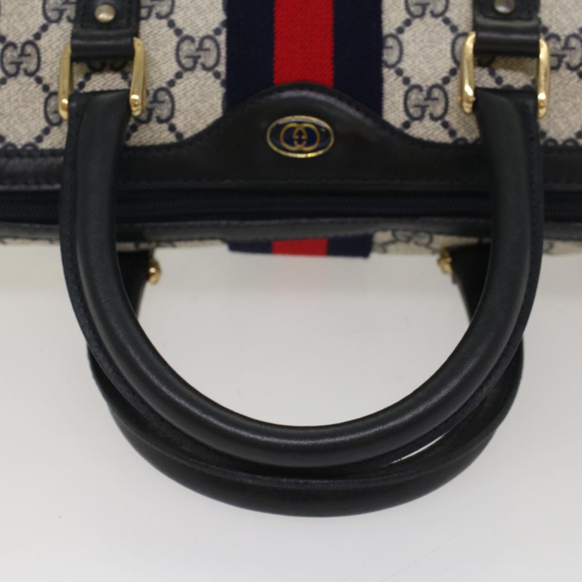 GUCCI GG Canvas Sherry Line Boston Bag Gray Red Navy 37 012 3841 bs7794