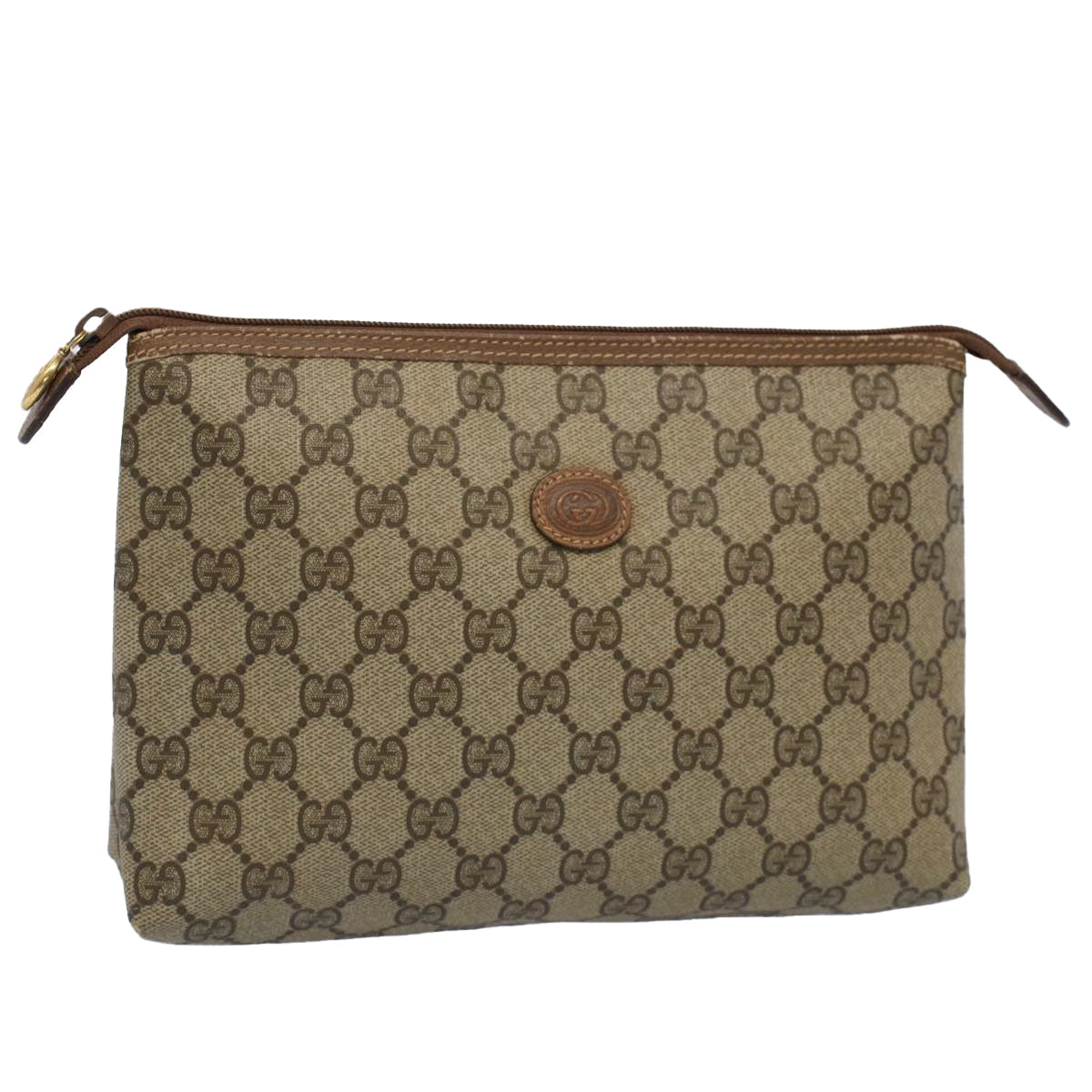 GUCCI GG Canvas Pouch PVC Leather Beige bs7874