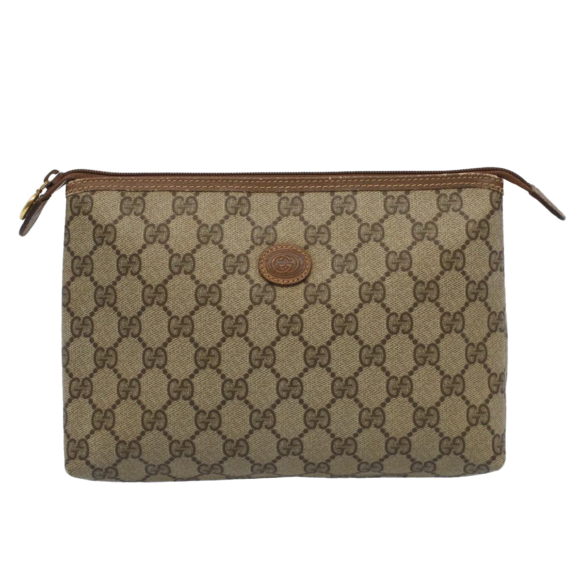 GUCCI GG Canvas Pouch PVC Leather Beige bs7874