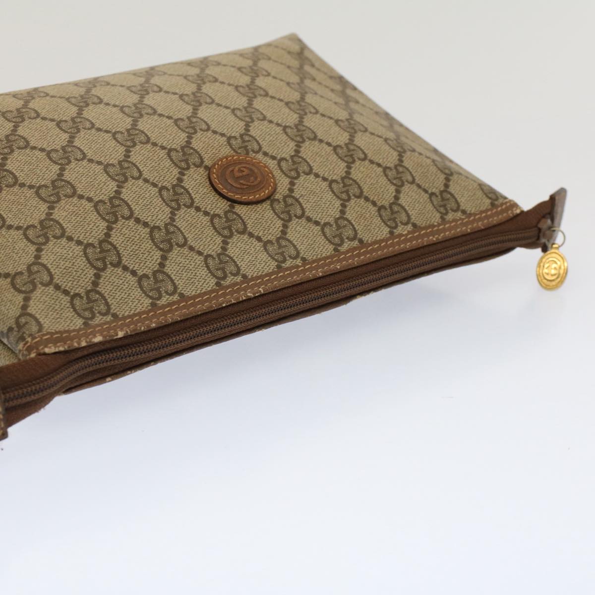 GUCCI GG Canvas Pouch PVC Leather Beige bs7874
