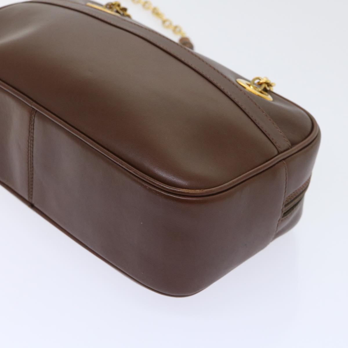 GUCCI Chain Shoulder Bag Leather Brown 001 115 1498 bs7878