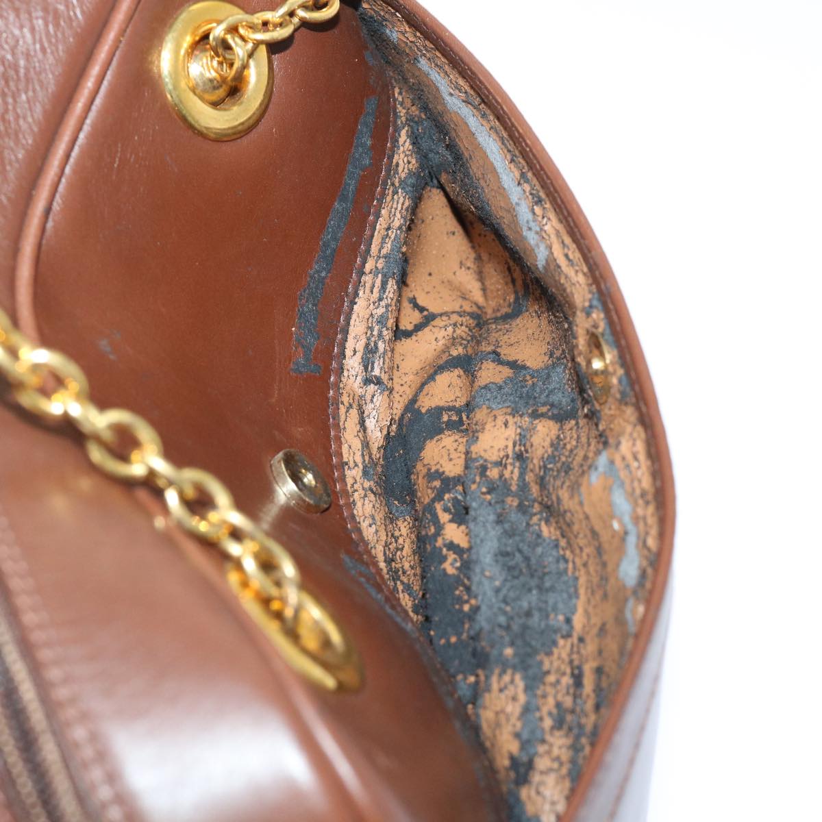 GUCCI Chain Shoulder Bag Leather Brown 001 115 1498 bs7878