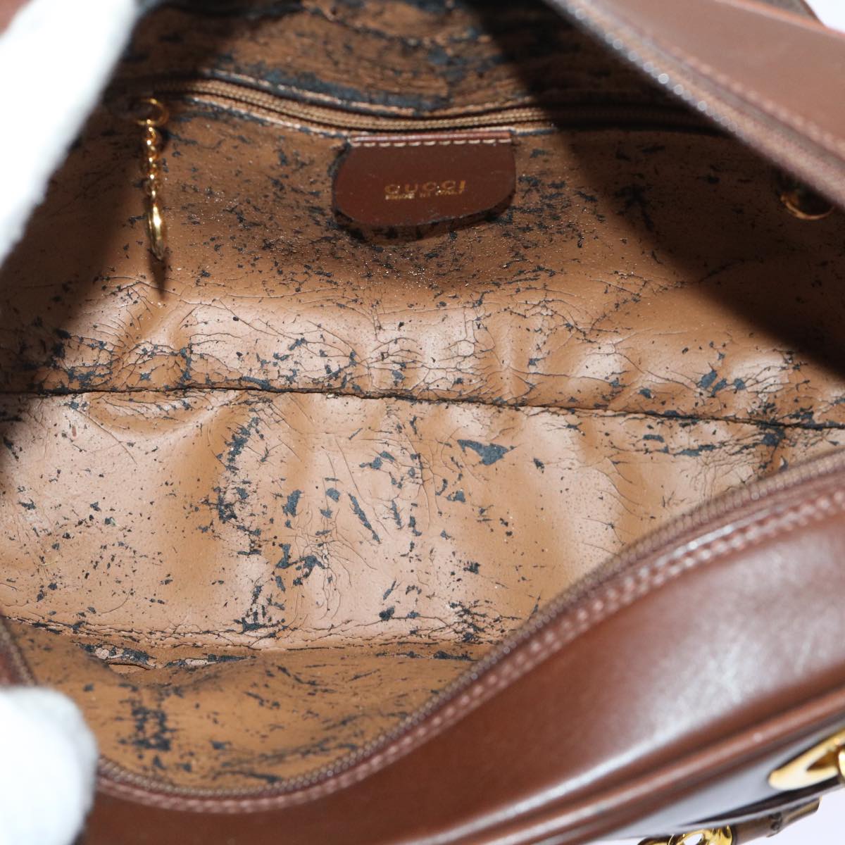 GUCCI Chain Shoulder Bag Leather Brown 001 115 1498 bs7878