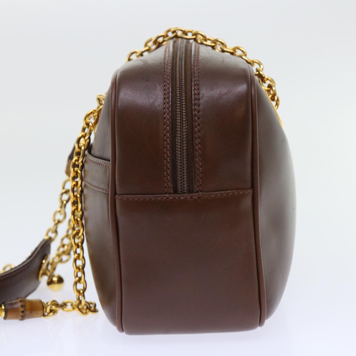 GUCCI Chain Shoulder Bag Leather Brown 001 115 1498 bs7878