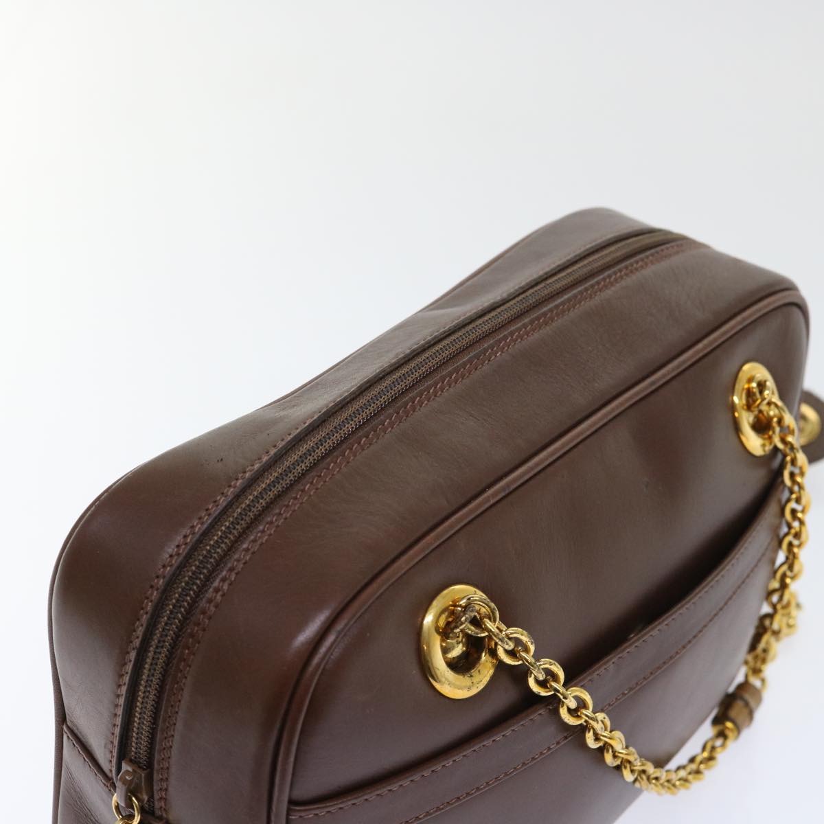 GUCCI Chain Shoulder Bag Leather Brown 001 115 1498 bs7878