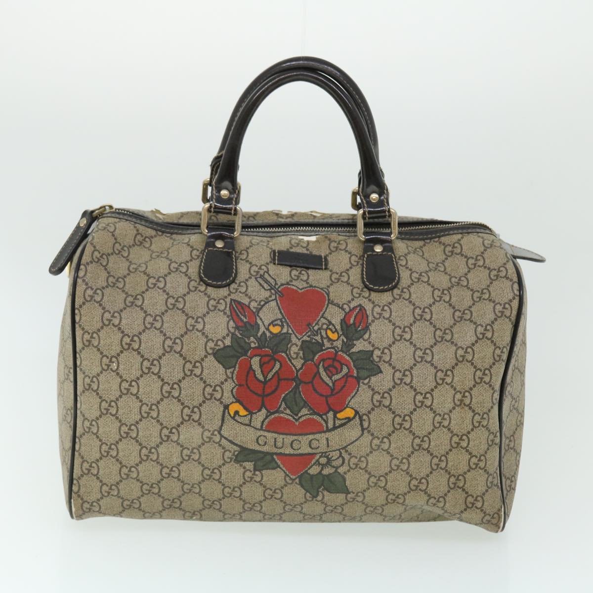 GUCCI GG Canvas Hand Bag PVC Leather Patent 2Set Beige bs7882