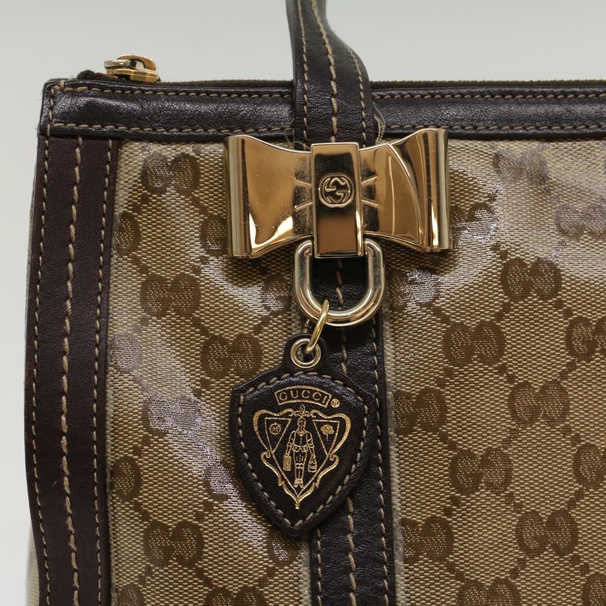 GUCCI GG Crystal Shoulder Bag Leather Beige 181490 bs7916