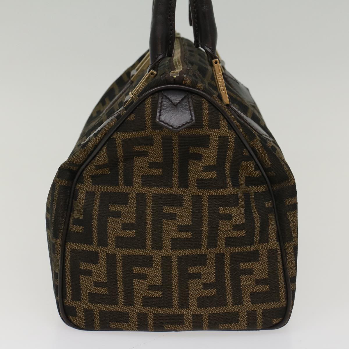 FENDI Zucca Canvas Boston Bag Leather Black Brown bs7951
