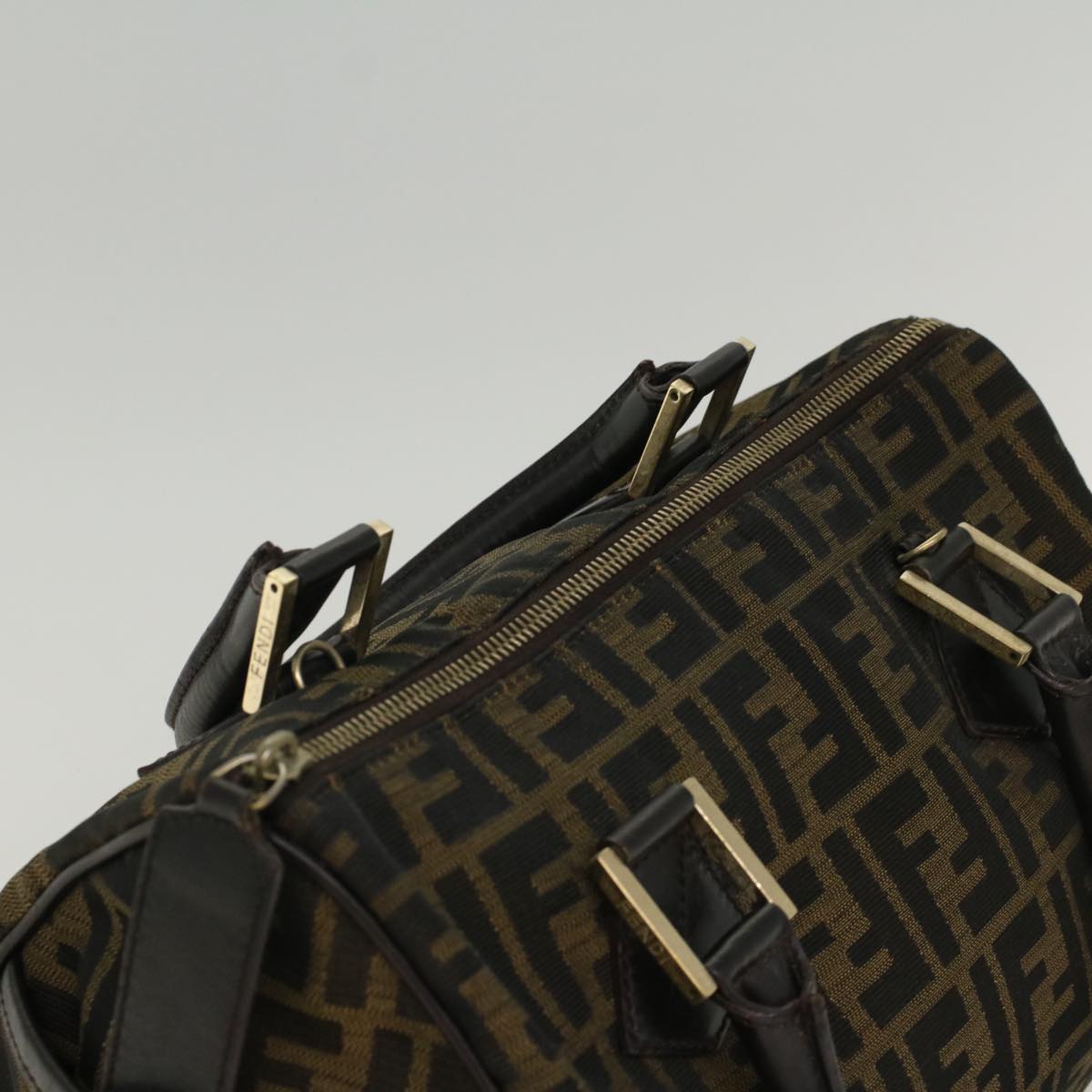 FENDI Zucca Canvas Boston Bag Leather Black Brown bs7951