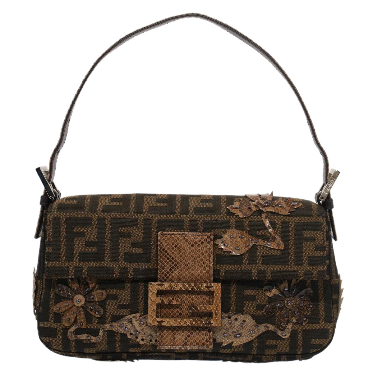 FENDI Zucca Canvas Mamma Baguette Shoulder Bag Black Brown bs7953