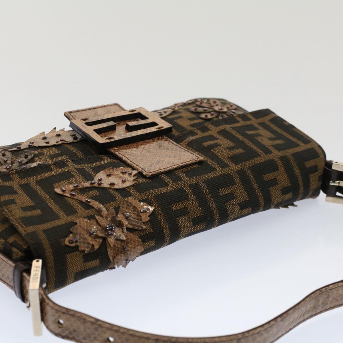 FENDI Zucca Canvas Mamma Baguette Shoulder Bag Black Brown bs7953A