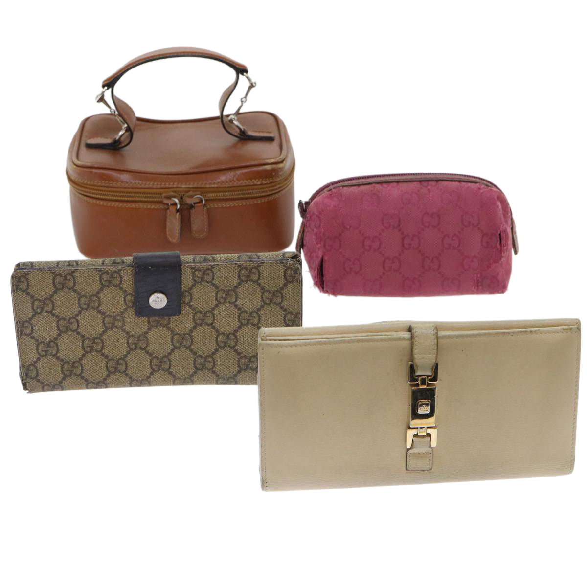GUCCI GG Canvas Jackie Pouch Wallet Leather 4Set Beige Pink Brown bs8075