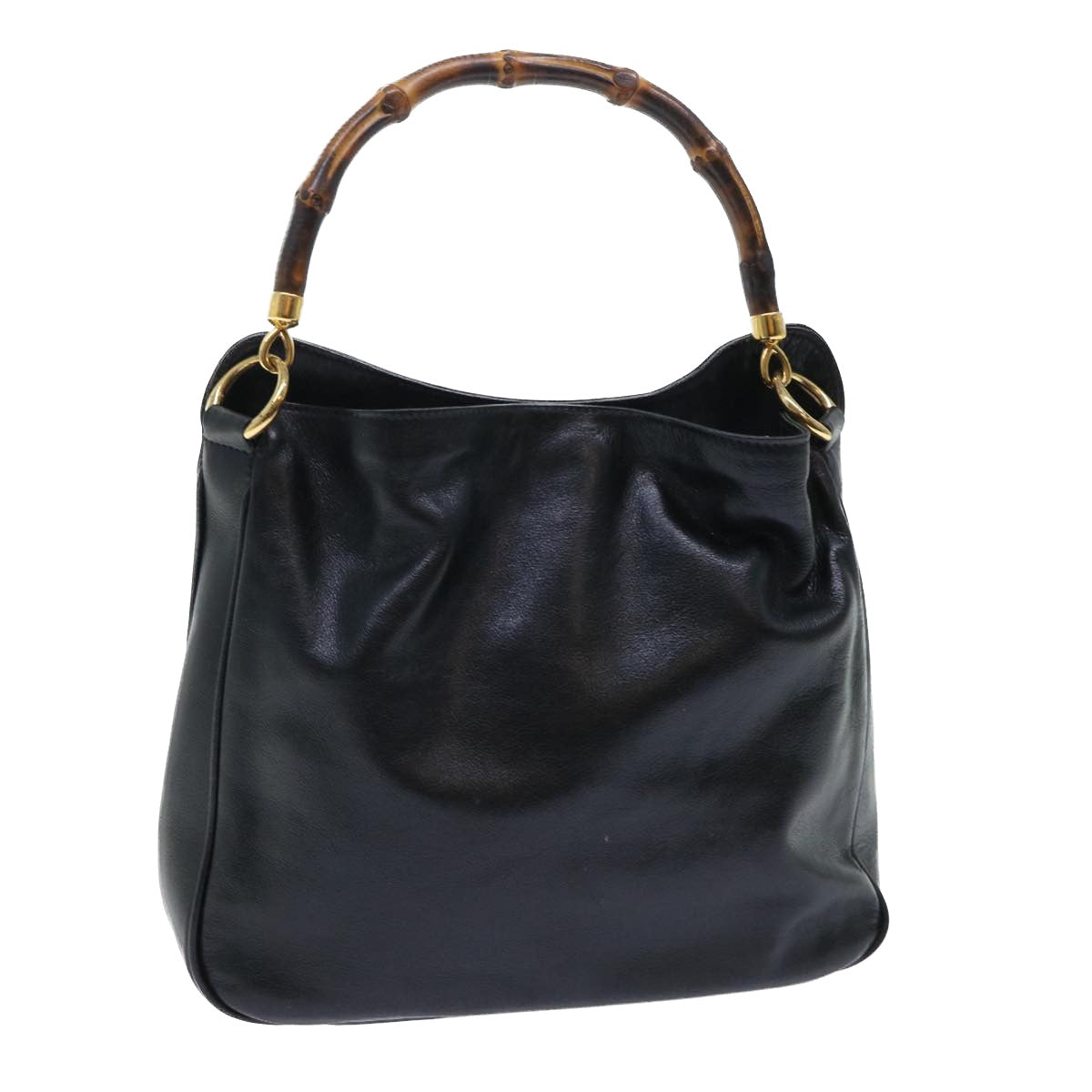 GUCCI Bamboo Shoulder Bag Leather 2way Black 001 1732 1688 bs8089