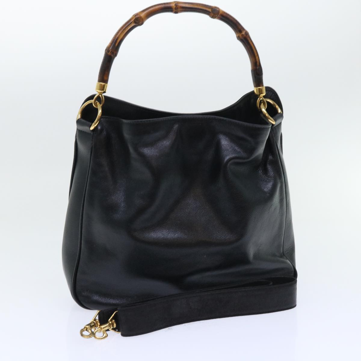GUCCI Bamboo Shoulder Bag Leather 2way Black 001 1732 1688 bs8089