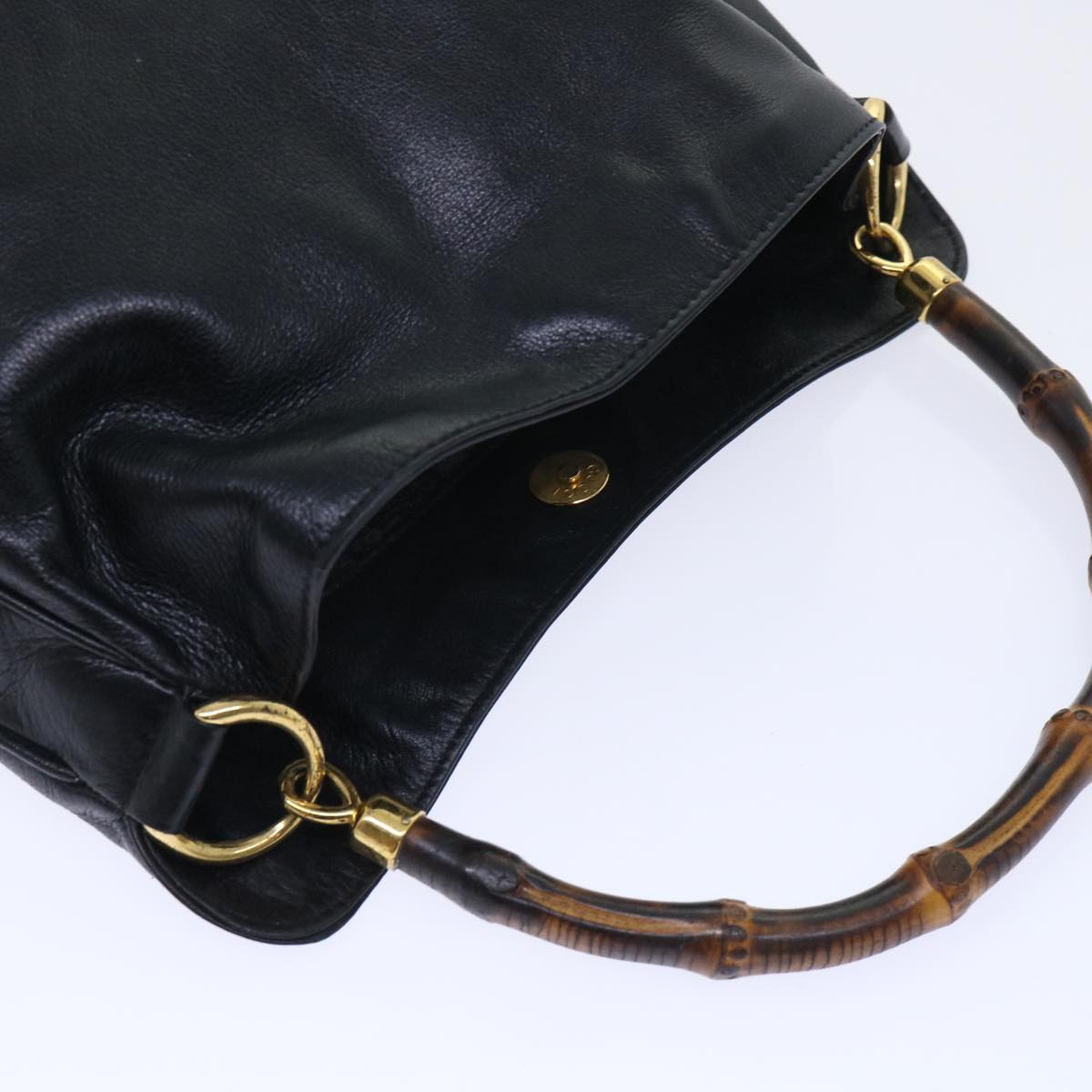 GUCCI Bamboo Shoulder Bag Leather 2way Black 001 1732 1688 bs8089