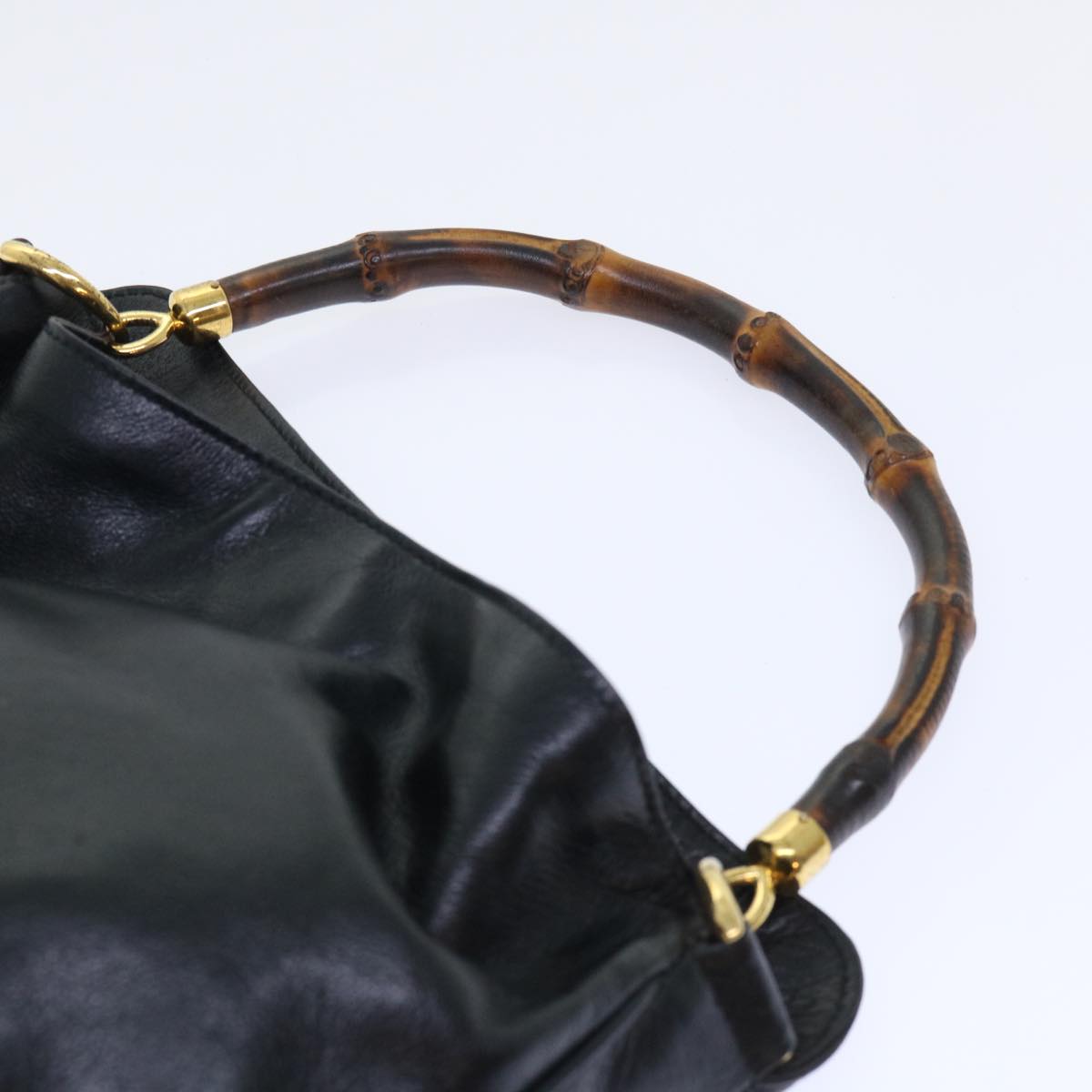 GUCCI Bamboo Shoulder Bag Leather 2way Black 001 1732 1688 bs8089