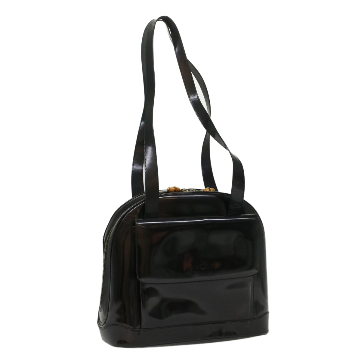 GUCCI Bamboo Shoulder Bag Patent leather Black bs8138