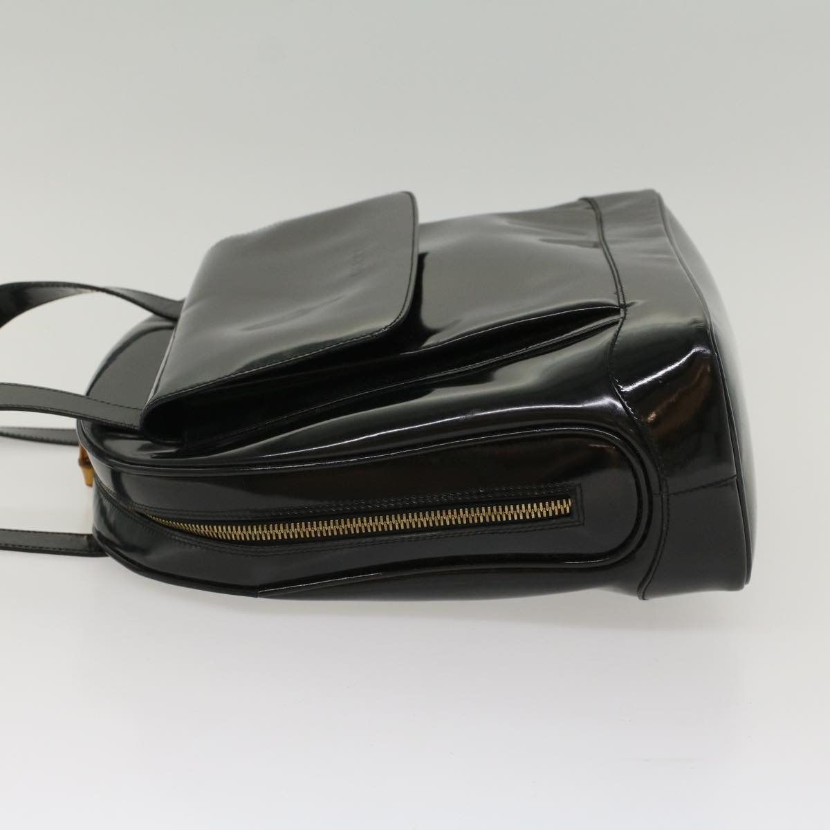 GUCCI Bamboo Shoulder Bag Patent leather Black bs8138