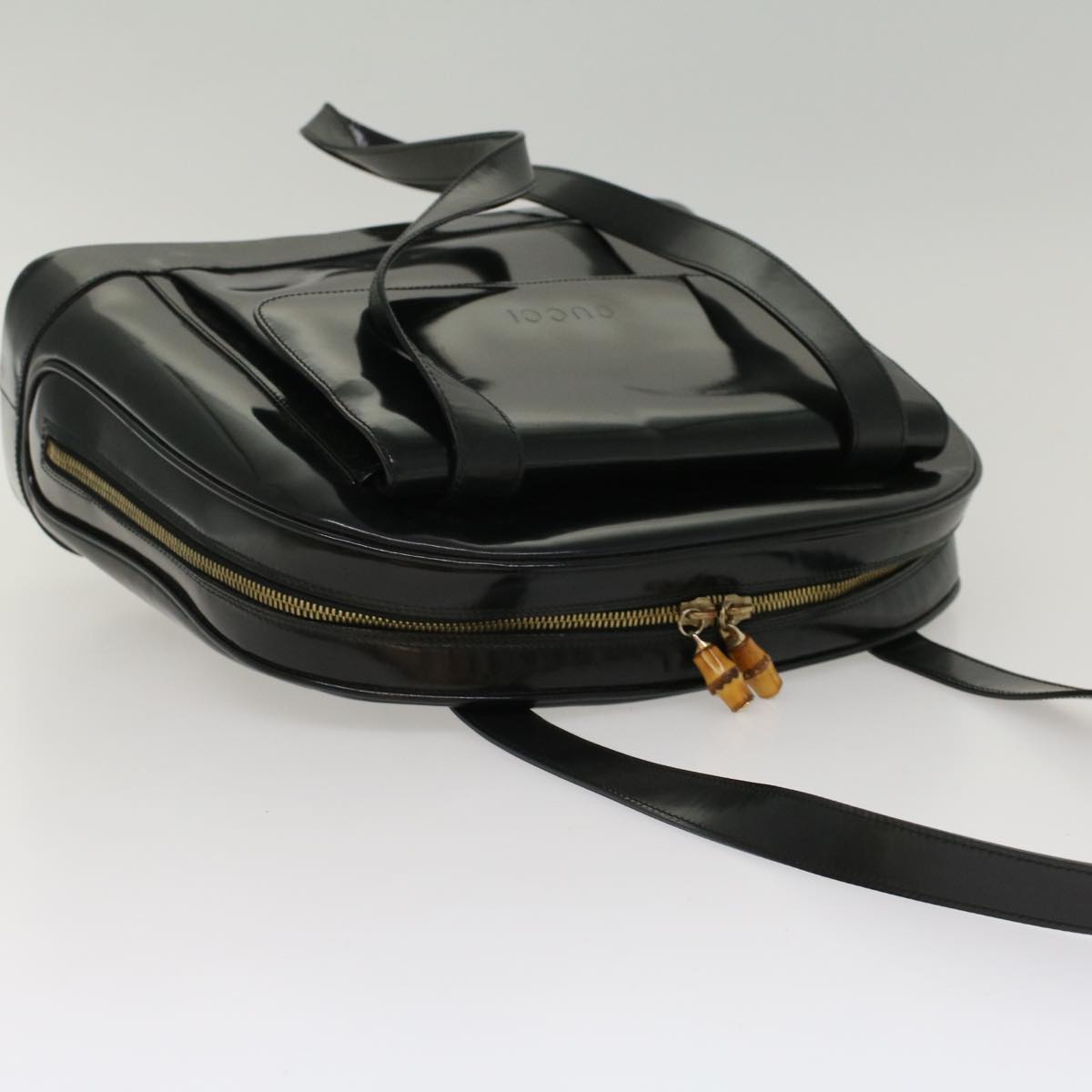 GUCCI Bamboo Shoulder Bag Patent leather Black bs8138