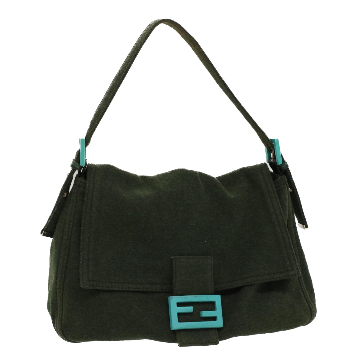 FENDI Mamma Baguette Shoulder Bag cotton Green Light Blue bs8194