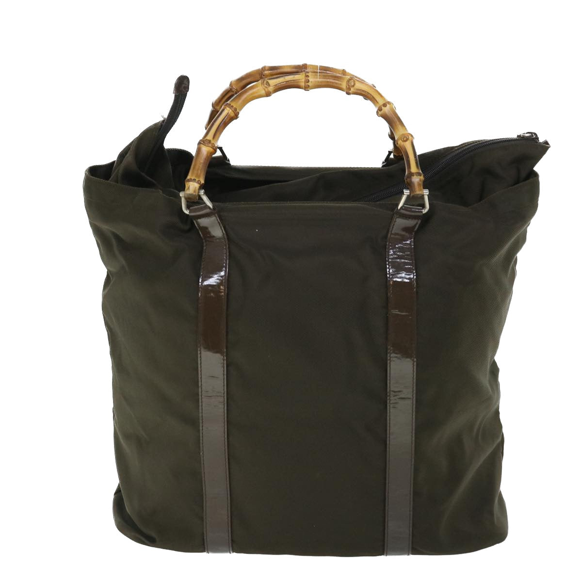 GUCCI Bamboo Hand Bag Nylon Canvas Khaki 002 2058 0412 5 bs8251