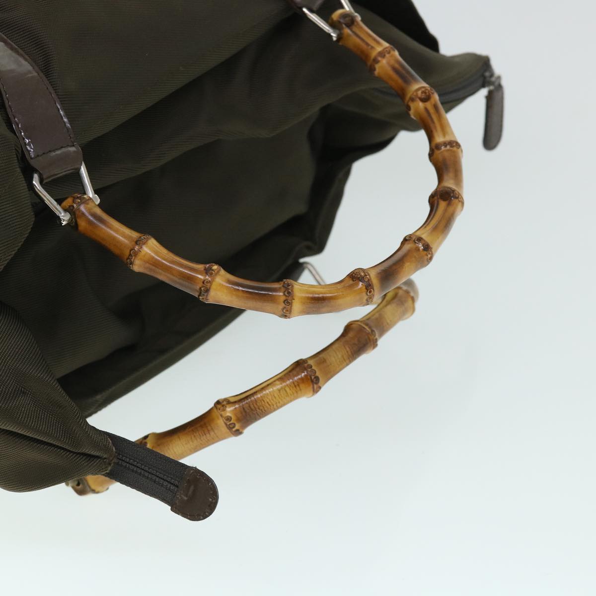 GUCCI Bamboo Hand Bag Nylon Canvas Khaki 002 2058 0412 5 bs8251