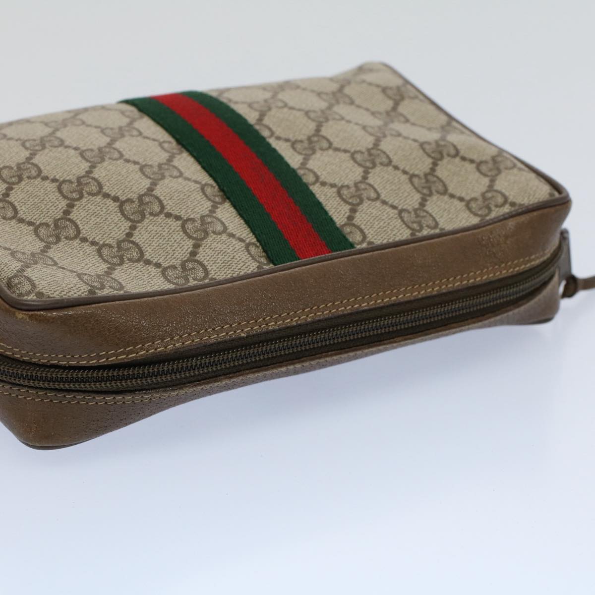 GUCCI GG Canvas Web Sherry Line Clutch Bag Beige Red Green 89 01 012 bs8258