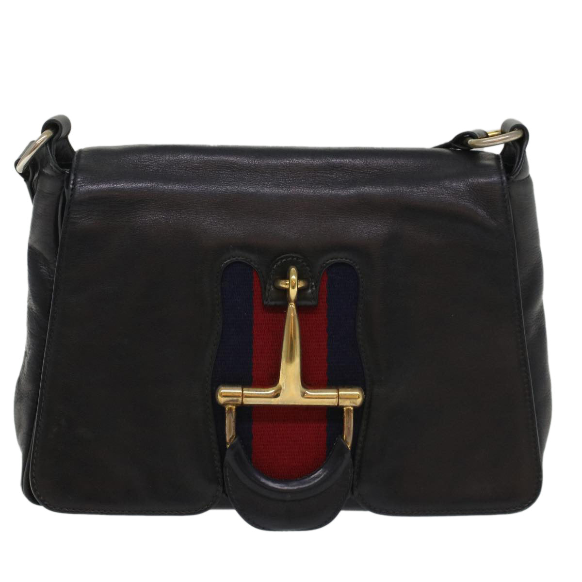 GUCCI Sherry Line Shoulder Bag Leather Black Red Navy bs8337