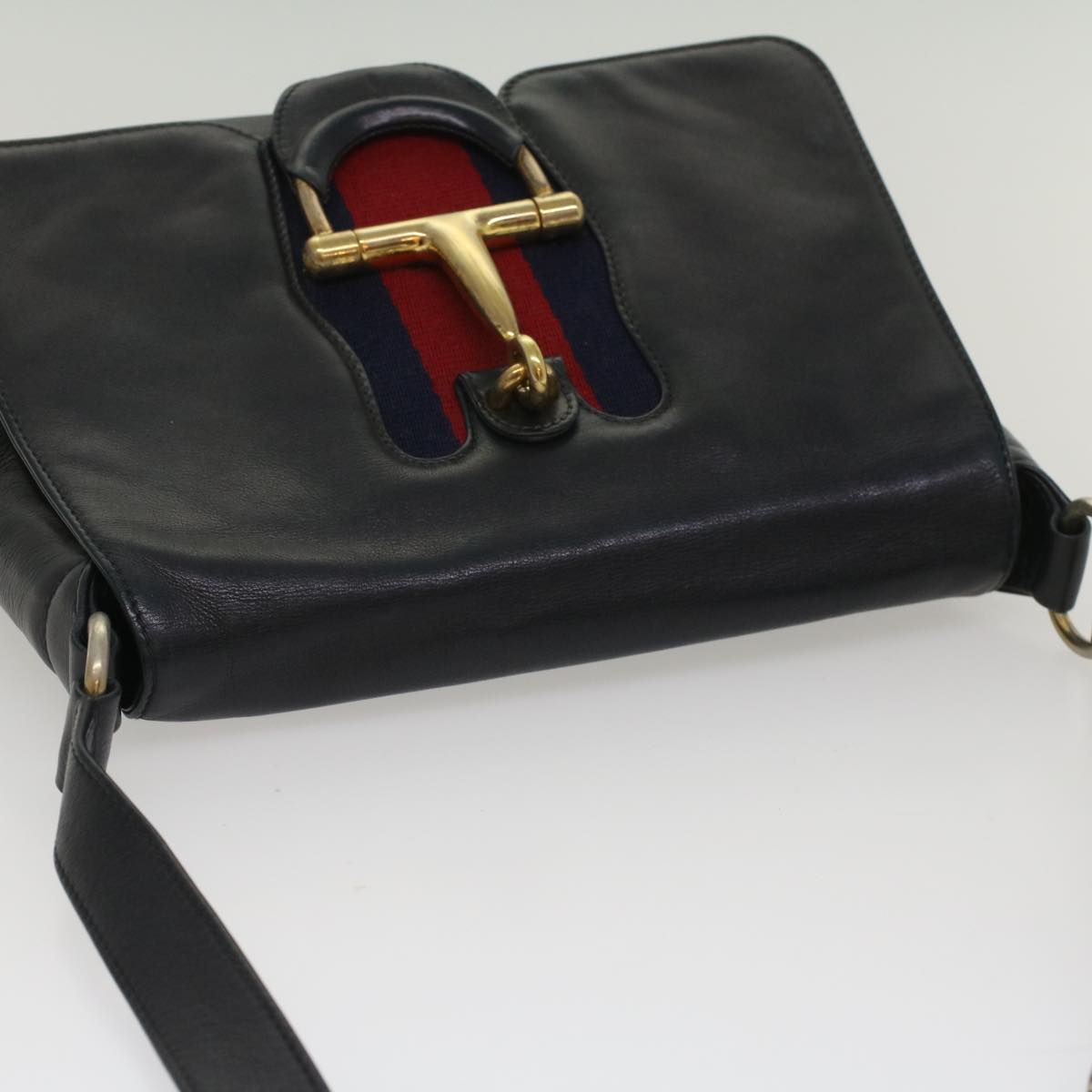 GUCCI Sherry Line Shoulder Bag Leather Black Red Navy bs8337