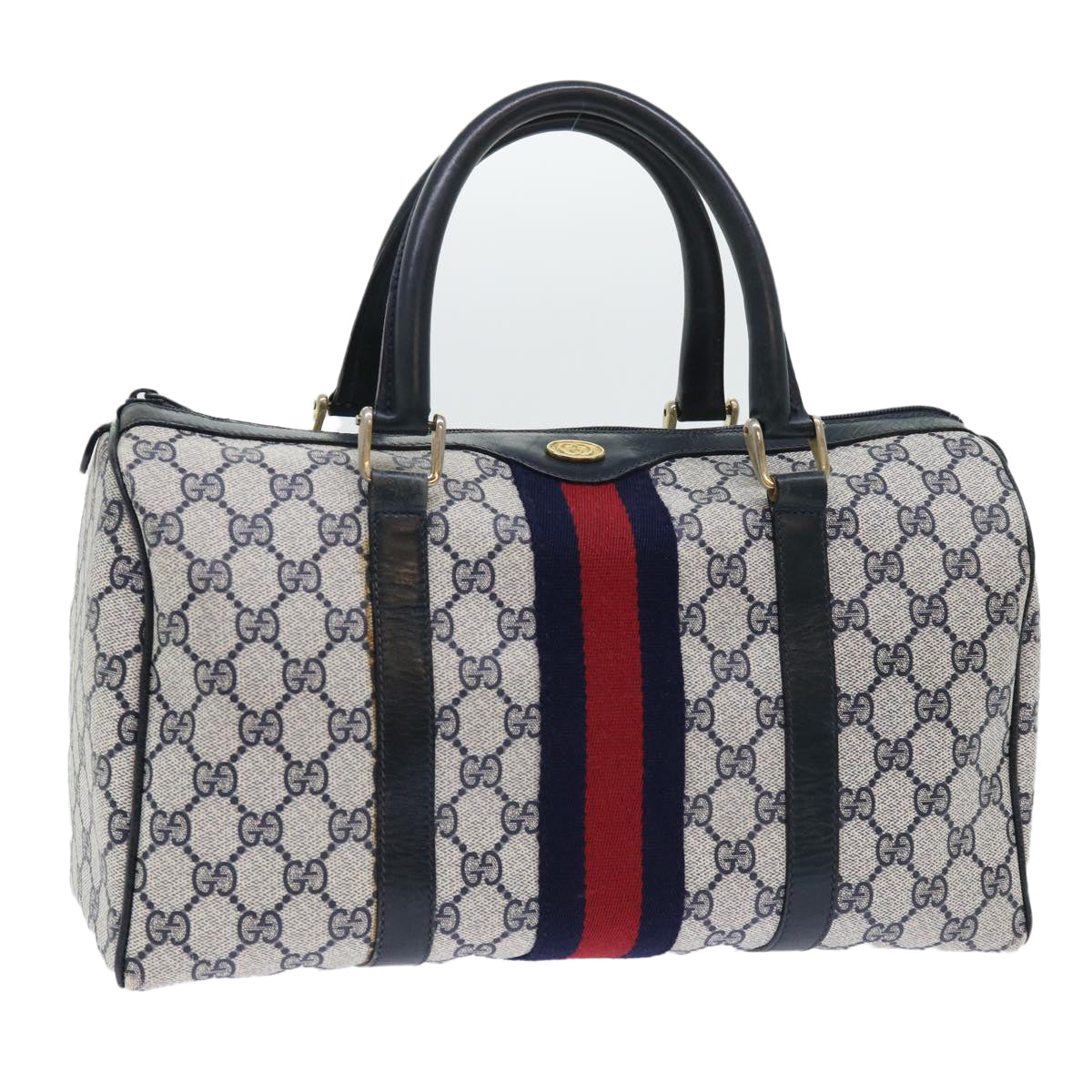 GUCCI GG Canvas Sherry Line Boston Bag Red Navy gray 010 378 bs8340