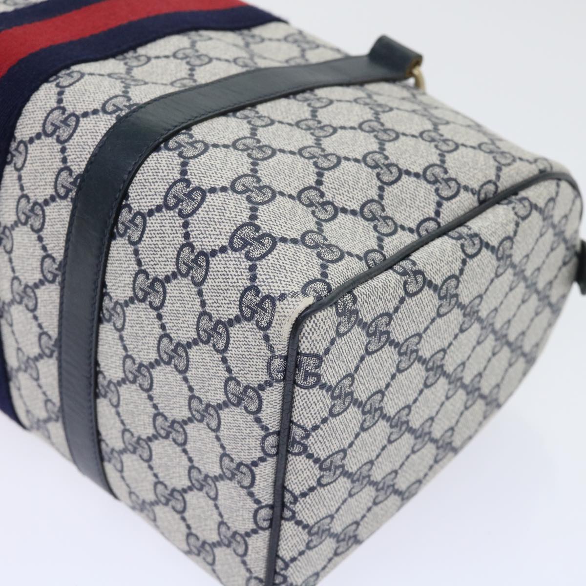 GUCCI GG Canvas Sherry Line Boston Bag Red Navy gray 010 378 bs8340