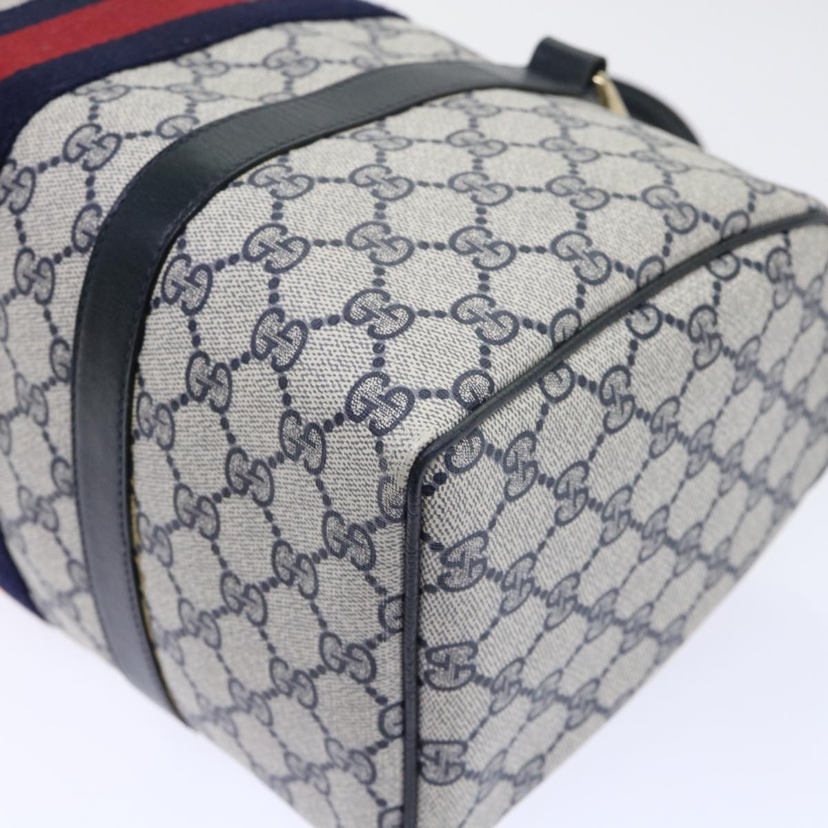 GUCCI GG Canvas Sherry Line Boston Bag Red Navy gray 010 378 bs8340