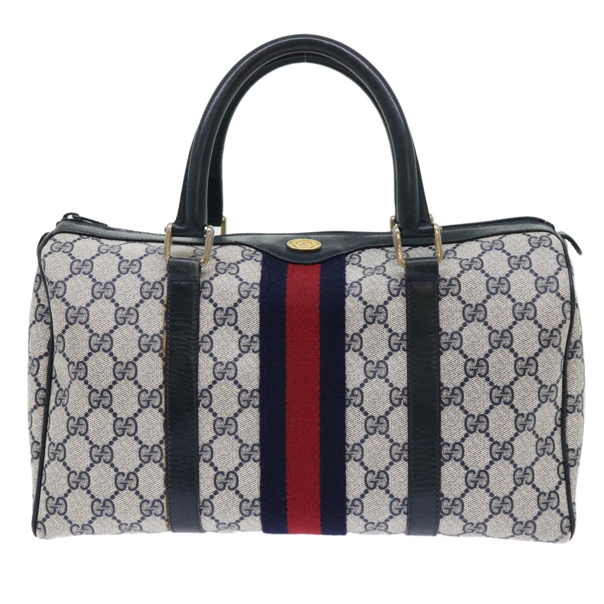 GUCCI GG Canvas Sherry Line Boston Bag Red Navy gray 010 378 bs8340