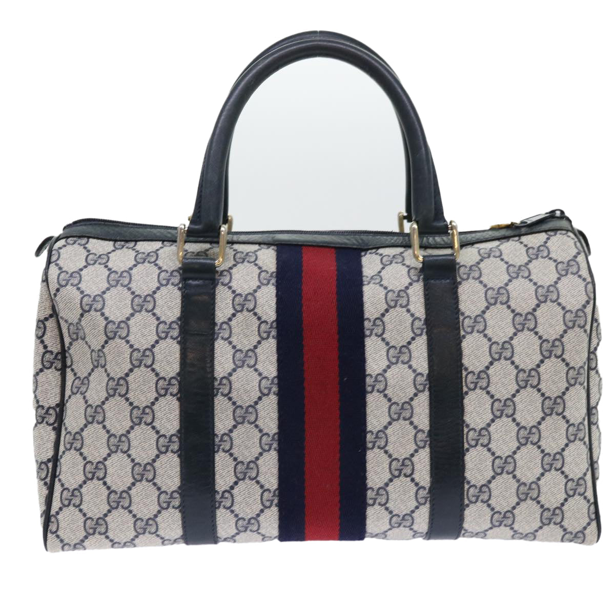GUCCI GG Canvas Sherry Line Boston Bag Red Navy gray 010 378 bs8340
