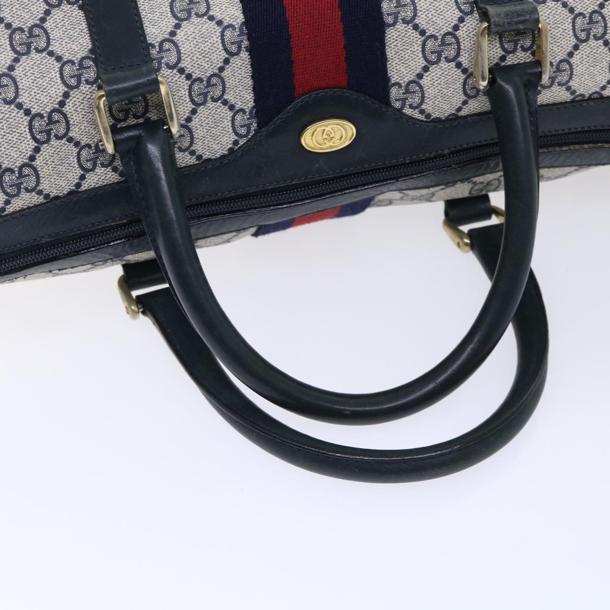 GUCCI GG Canvas Sherry Line Boston Bag Red Navy gray 010 378 bs8340