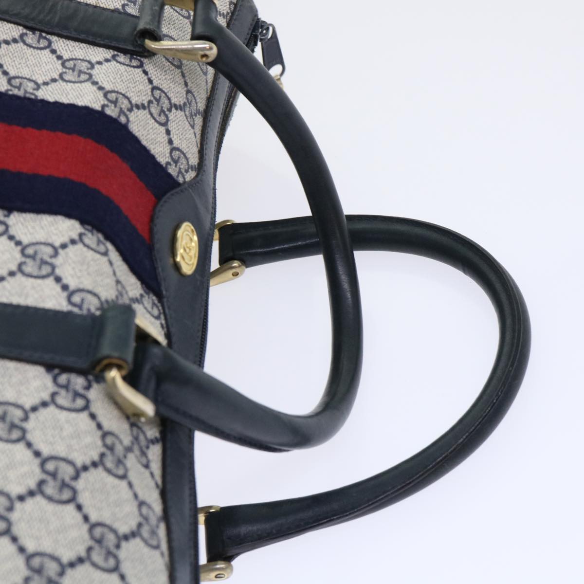GUCCI GG Canvas Sherry Line Boston Bag Red Navy gray 010 378 bs8340